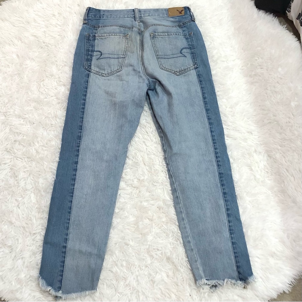American Eagle Vintage High Rise Two Tone Fringe‎ Button Fly Jeans 4 - Picture 4 of 9
